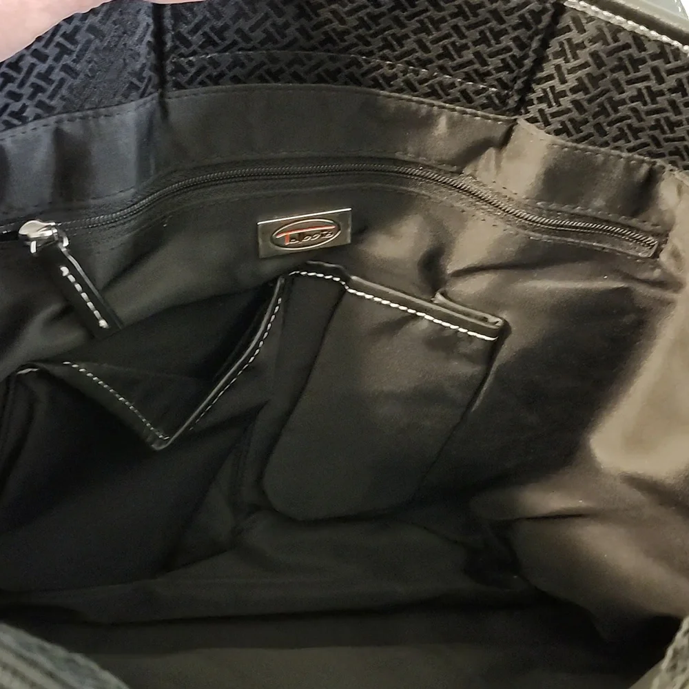 Talbots Laptop Travel Multi-Pocket Bag Black Leather Textile